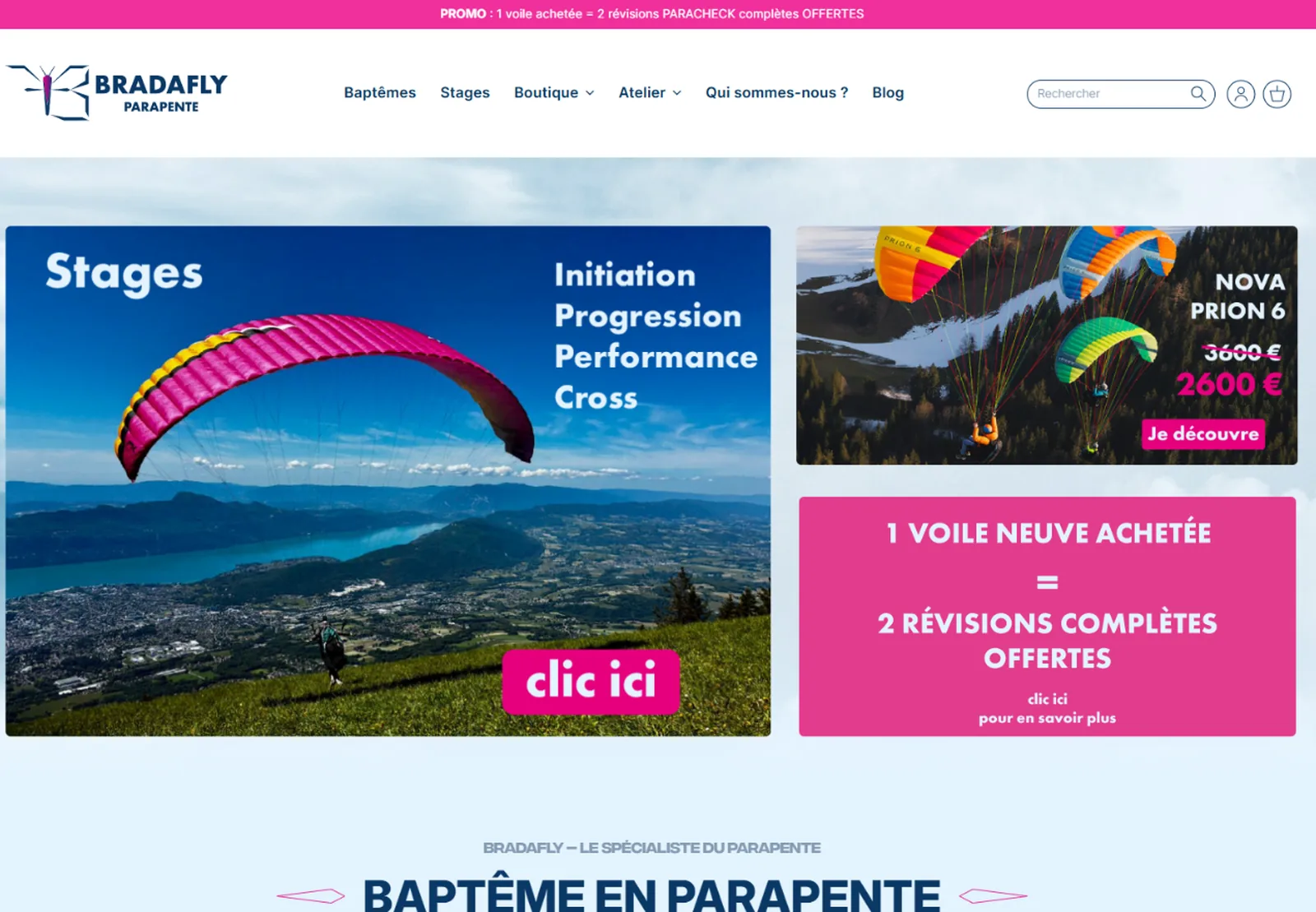 Page d’accueil du site Bradafly