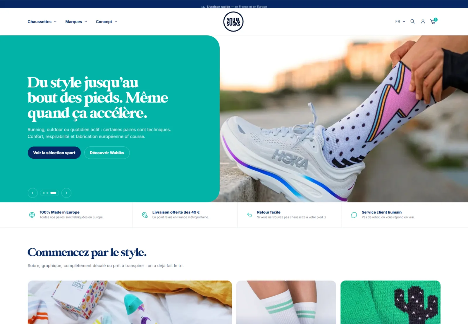 Page d’accueil du site YouSocks